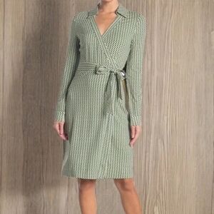 Diane Von Furstenberg Geometric Printed Jersey Knit Jeanne Two Wrap Mini Dress M
